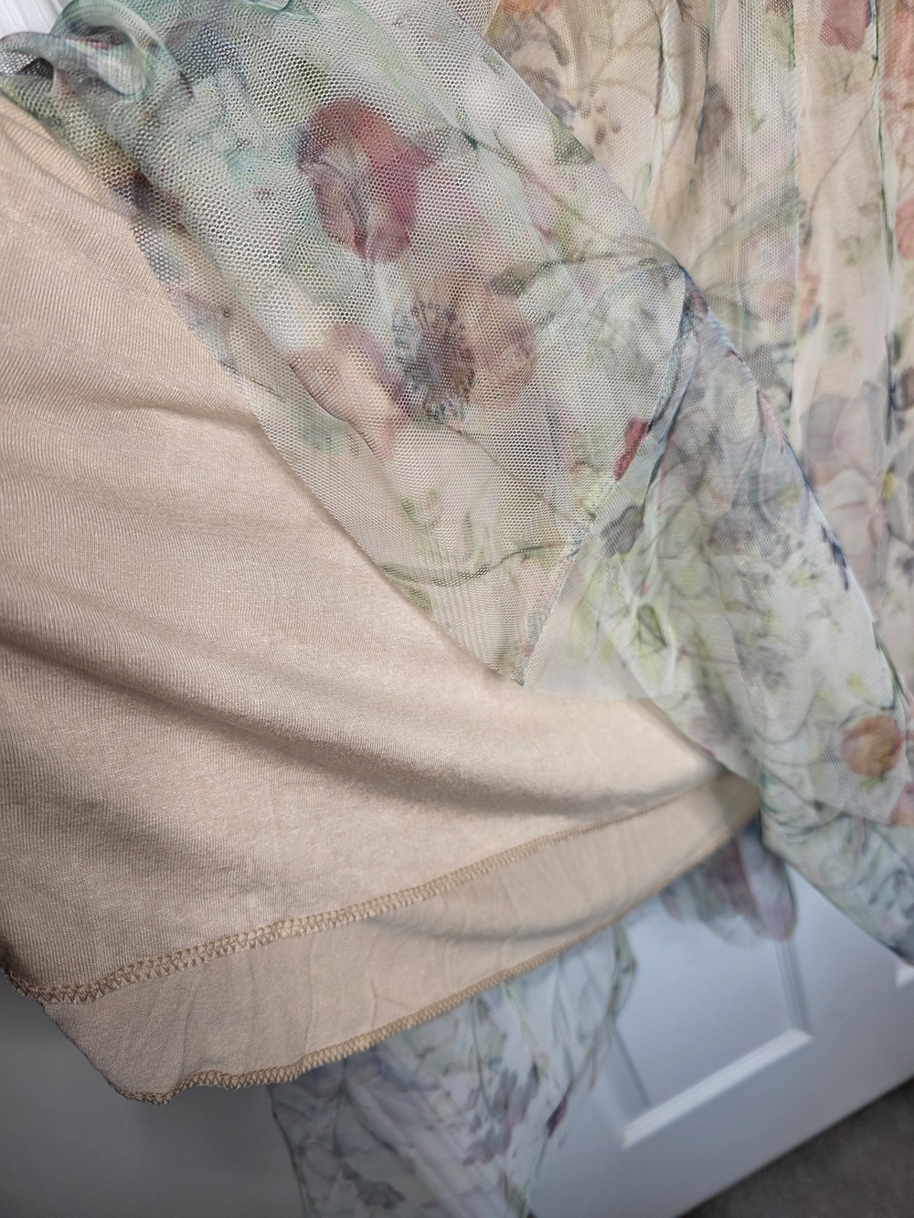 Floral Tulle Midi Skirt in Soft Beige - Picture 11 of 14